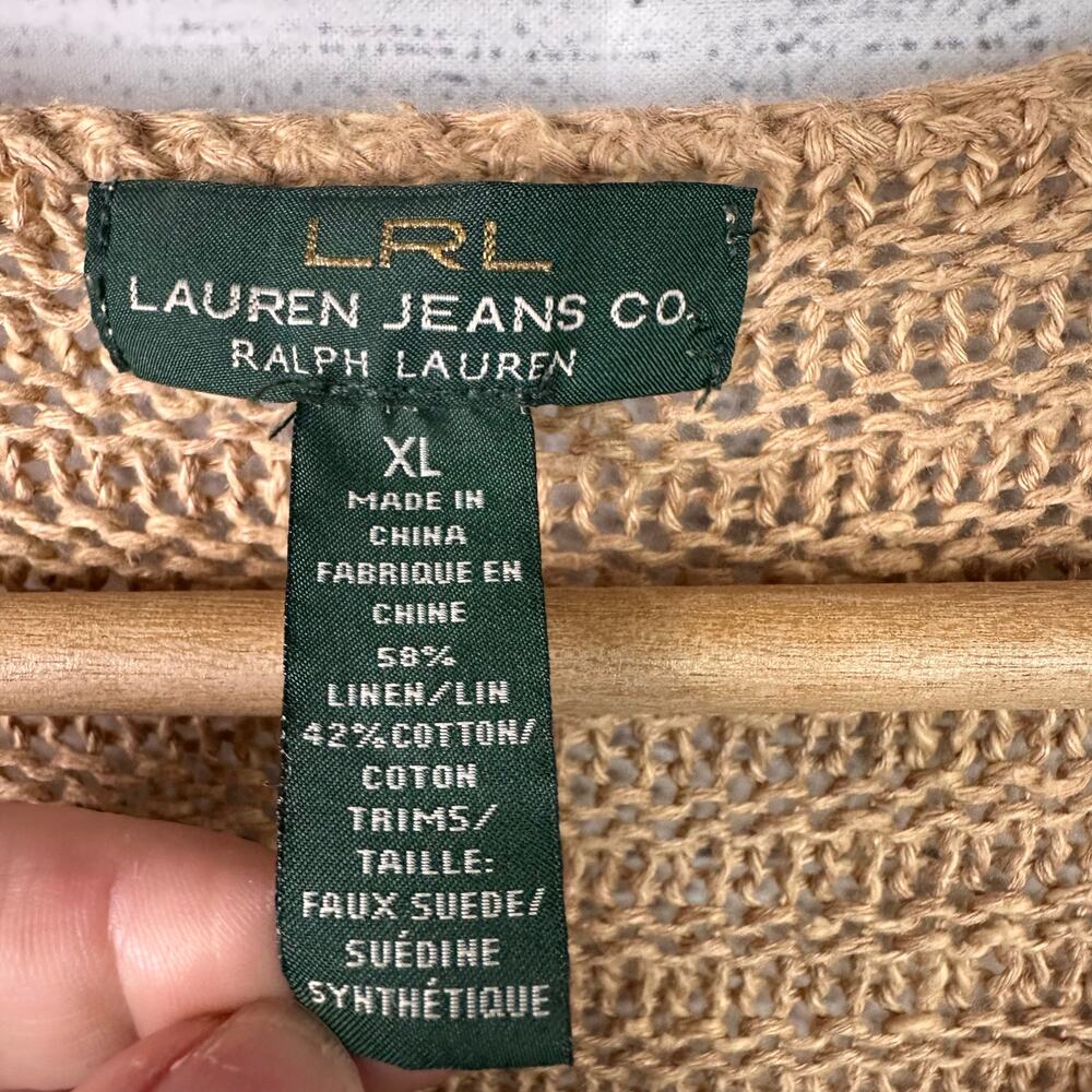Lauren Ralph Lauren Women XL Vintage Linen Open Knit Sweater Beachy Boho - Picture 7 of 8